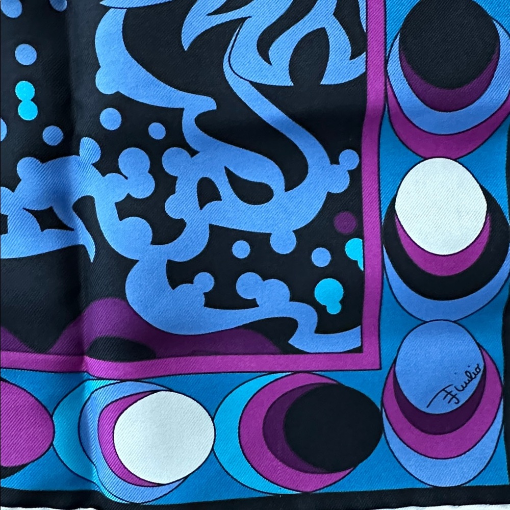 Emilio Pucci Teal Blue Purple Floral Silk Scarf - Picture 2 of 3